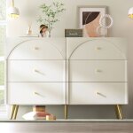 Commode � 6 tiroirs meuble de rangement avec pieds m�tal dor�s pour chambre � coucher et salon blanc ...