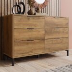 Commode - neche - vintage - 6 tiroirs - ch�ne fonc� - pieds m�tal 120x40x76 cm