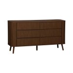 Commode 6 tiroirs. d�cor stri� noyer. l 150 x p 45 h 80cm