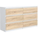 Commode 6 tiroirs - meblocker - sonoma & blanc 140 cm - meuble de rangement spacieux - salon bureau chambre ...