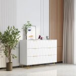 Commode 6 tiroirs meuble rangement chambre avec poign�es et pieds dor�s commode bois massif pour salon ...