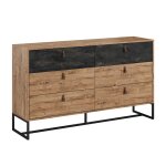 Commode 6 tiroirs petits - meubles - malo - 154 x 39 x 89cm - bois faon chne ribbeck faade faon pierre ...