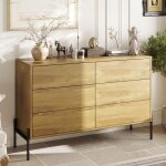 Commode avec 6 tiroirs et pieds en m�tal meuble de rangement en bois massif chambre salon et bureau 120x40x78. ...