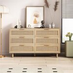 Commode - gutent - 6 tiroirs - rotin - bois naturel - 130 cm de large