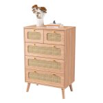 Commode 60 x 34 x 91 cm meuble de rangement portes en rotin bois massif unit� de rangement
