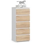 Commode akord cl5 blanche 40 cm 5 tiroirs faade chne sonoma 40x35x92 cm