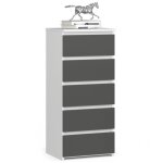 Commode akord cl5 blanche 40 cm 5 tiroirs faade gris graphite 40x35x92 cm