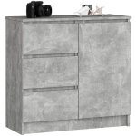 Commode akord jerry b�ton 80 cm 1 porte 3 tiroirs fa�ade b�ton 2 �tag�res 80x35x77 cm