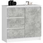Commode akord jerry blanche 80 cm 1 porte 3 tiroirs fa�ade b�ton 2 �tag�res 80x35x77 cm
