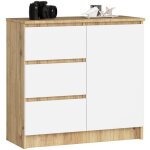 Commode akord jerry ch�ne artisan 80 cm 1 porte 3 tiroirs fa�ade blanche 2 �tag�res 80x35x77 cm