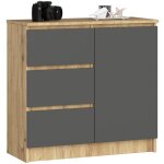 Commode akord jerry ch�ne artisan 80 cm 1 porte 3 tiroirs fa�ade gris graphite 2 �tag�res 80x35x77 cm ...