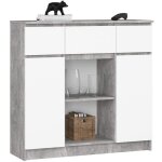 Commode akord k100 b�ton 101 cm 2 portes 3 tiroirs fa�ade blanche 6 �tag�res 101x35x98 cm