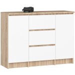 Commode akord k100 ch�ne sonoma 101 cm 2 portes 3 tiroirs fa�ade blanche 4 �tag�res 101x35x76 cm