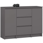 Commode akord k100 gris graphite 101 cm 2 portes 3 tiroirs fa�ade gris graphite 4 �tag�res 101x35x76 ...