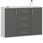 Commode akord k45 blanche 110 cm 2 portes 4 tiroirs fa�ade gris graphite 4 �tag�res 110x35x80 cm