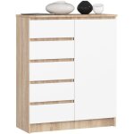 Commode akord k80 chne sonoma 80 cm 1 porte 5 tiroirs faade blanche 3 tagres 80x35x97 cm