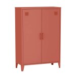 Commode / armoire en m�tal terracotta. 2 espaces de rangement. casiers