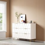 Commode blanche 6 tiroirs meuble de rangement avec manches et pieds armoire pour chambre et salon blanc ...