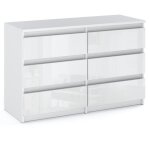 Commode blanche brillante à 6 tiroirs meuble tv de 100 cm meuble de salon buffet Commode blanche brillante à 6 tiroirs meuble tv de 100 cm meuble de salon buffet
