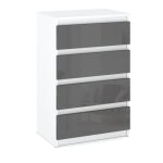 Commode blanche grise brillante avec 4 tiroirs 60 cm meuble tv meuble de salon
