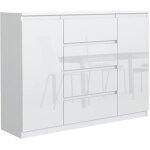 Commode blanche haute brillance avec 4 tiroirs et 2 portes 120 cm meuble rangement commode chambre commode ...