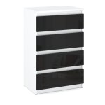 Commode blanche noire brillante avec 4 tiroirs 60 cm meuble tv salon chambre