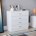 Commode blanche riano avec 4 tiroirs poign�es et glissi�res en m�tal ? meuble de chambre � coucher