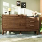 Commode bois commode en chene 77x120x40cm - plateau effet marbre + 3 tiroirs et portes doubles - pieds ...