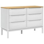 Commode en bois de pin massif - jill - blanc - 111x43x735 cm - 6 tiroirs - capacit� 30 kg - pieds en ...