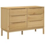 Commode en bois de pin massif - kalisse - floro - cire marron - 111x43x735 cm - 6 tiroirs - bois massif ...