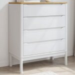 Commode en bois de pin massif - vidaxl - blanc - 765x39x905 cm - 4 tiroirs - capacit� 20 kg - pieds en ...