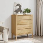 Commode en bois de pin massif - vidaxl - floro - cire marron - 765x39x905 cm - 4 tiroirs - capacit� 20 ...