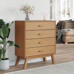 Commode en bois de pin - vidaxl - 765x39x90 cm - marron - bois de pin massif - 4 tiroirs - style scandinave ...