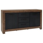 Commode buffet � 2 portes et 3 tiroirs coloris ch�ne marron fonc� / ch�ne noir - longueur 160 x profondeur ...