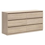 Commode buffet � 6 tiroirs meuble de rangement coloris ch�ne sonoma - longueur 150 x profondeur 45 x ...