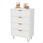 Commode buffet bahut avec 4 tiroirs pieds en métal 60x34x91cm design moderne meuble de chambre blanc Commode buffet bahut avec 4 tiroirs pieds en métal 60x34x91cm design moderne meuble de chambre blanc