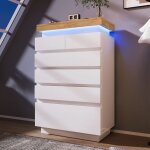Commode buffet en bois brillant avec 6 tiroirs �clairage led (app control) 115x73x39 cm - sweiko - blanc ...