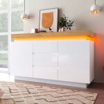 Commode buffet brillant 81 x 140 x 39 cm avec 2 portes et 3 tiroirs clairage led armoire polyvalente ...