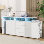 Commode buffet - langtu - 160x35x70 cm - blanc brillant - avec led - panneaux