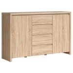 Commode buffet meuble de rangement � 2 portes et 4 tiroirs coloris ch�ne sonoma - longueur 1435 x profondeur ...