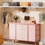 Commode de chambre - meuble de rangement - 10 tiroirs en tissu - rose - 121x39x70cm - style industriel ...