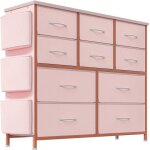 Commode de chambre avec 10 tiroirs en tissu commode de rangement cadre en acier dessus en bois 99 * 30 ...