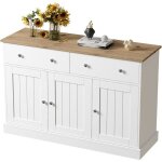 Commode chambre l 120 cm en bois massif lasur blanc 3 tiroirs et 4 portes meuble de rangement adulte ...