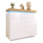 Commode de chambre avec 3 tiroirs et 2 portes - commode brillant avec �clairage led - brillant blanc ...