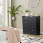 Commode de chambre 5 tiroirs avec poign�e style scandinave moderne 66 x 33 x 73cm noir