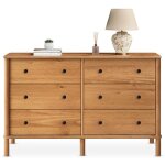 Commode chambre apoana l 132 cm 6 tiroirs en bois massif coloris ch�ne meuble de rangement pour v�tements ...