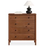Commode chambre apoana h 99 cm 4 tiroirs en bois massif coloris ch�taignier meuble de rangement pour ...