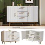 Commode chambre blanc avec 2 portes 3 tiroirs armoire buffet elgant etagre rglable pieds et poignes ...