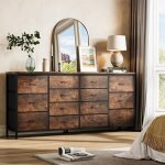 Commode chambre / bureau / salon 160x35x75cm / 14 tiroirs - meuble de rangement moderne chiffonier style ...