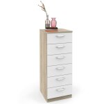 Commode chambre chiffonnier meuble de rangement avec 6 tiroirs 110x40x40 cm briebe prakt blanc 05084